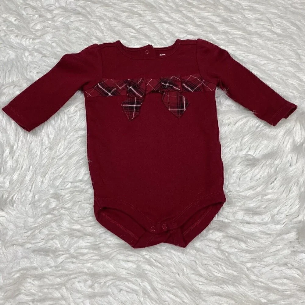 Gymboree Bodysuit 3-6 Months Red Plaid Bow Christmas Holiday Traditions